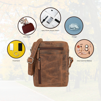 Leather Crossbody Sling Bag in Brown Hunter for Wholesale – Unisex Messenger Shoulder Bag Travel & Daily Use