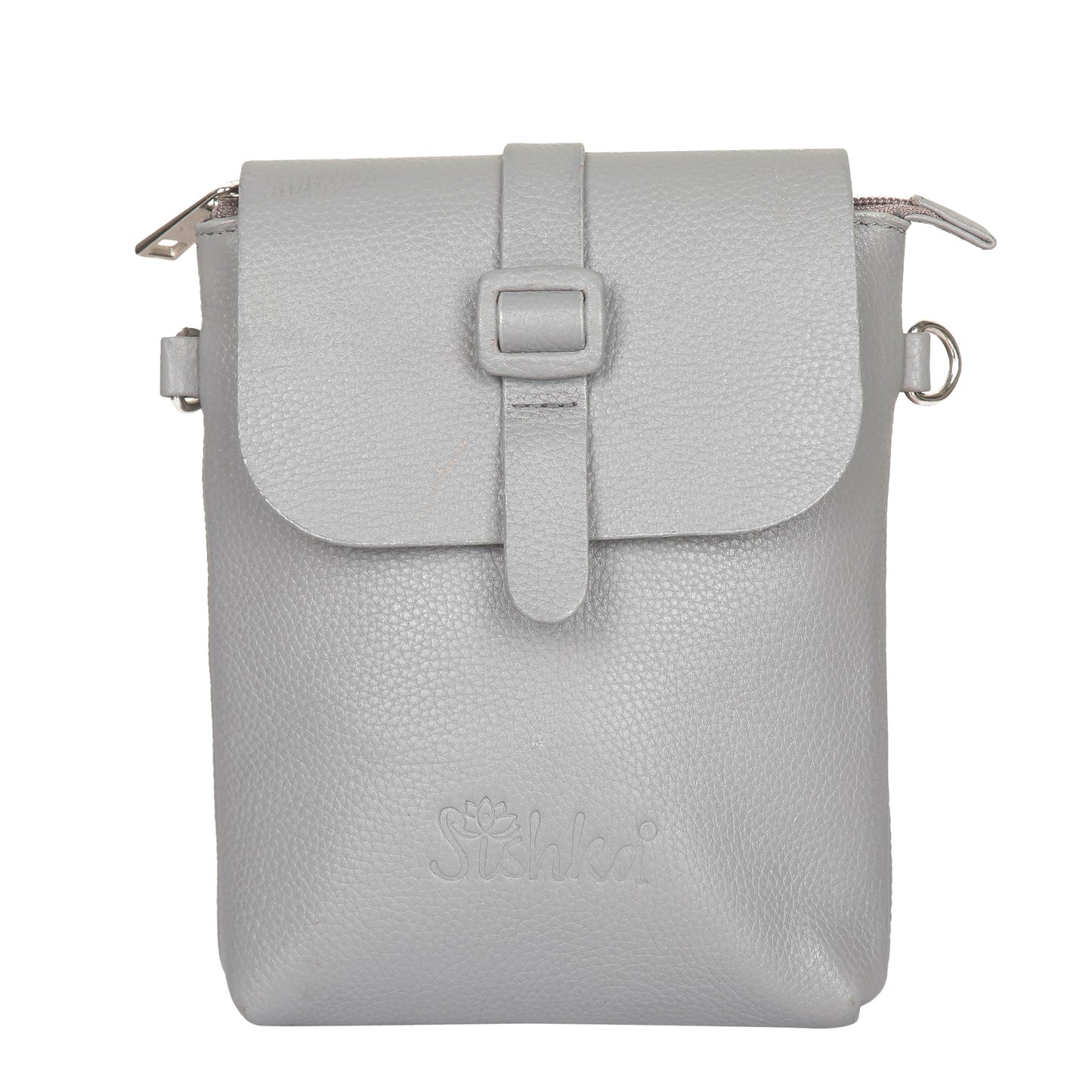 Unisex grey genuine leather messenger sling crossbody bag for everyday use