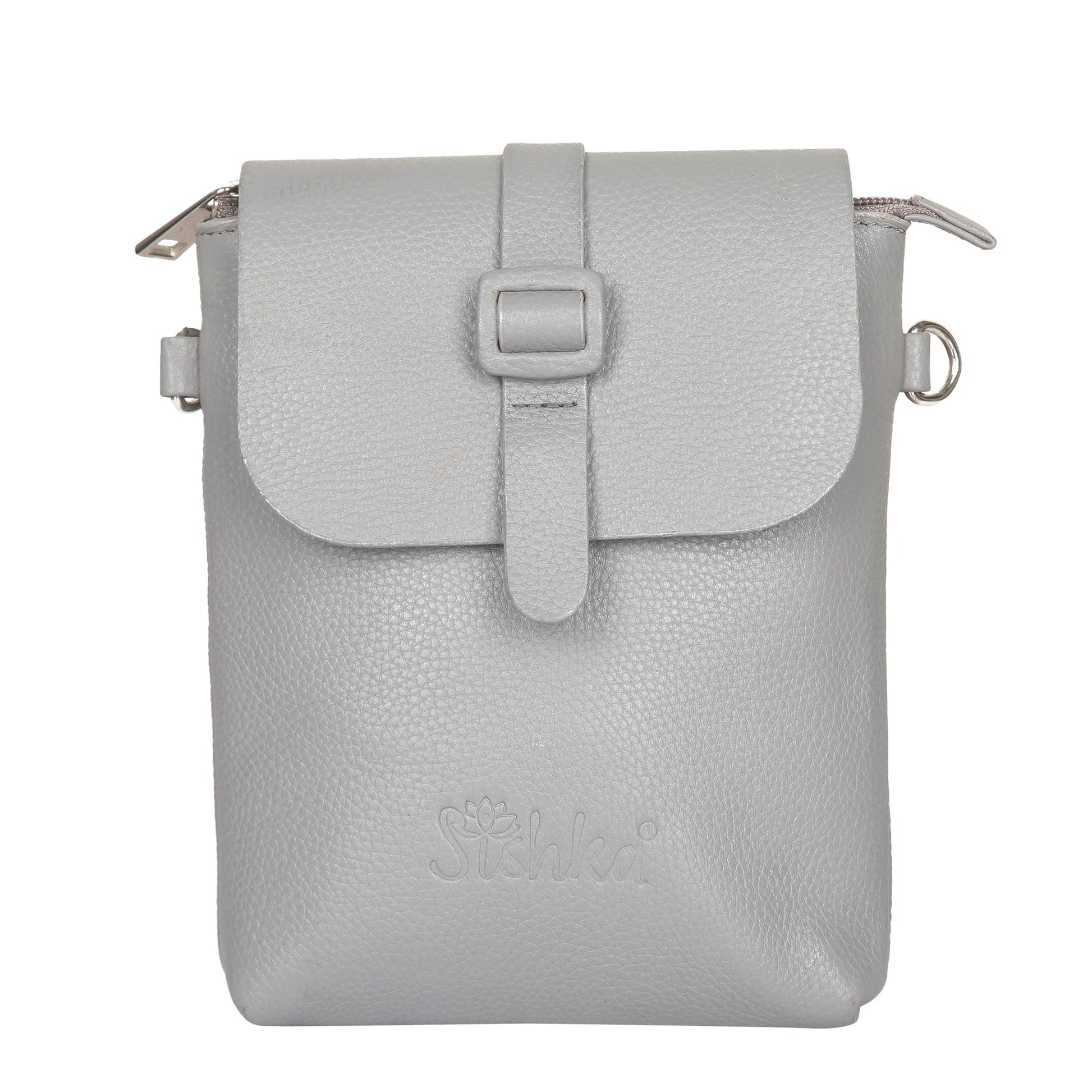 Unisex grey genuine leather messenger sling crossbody bag for everyday use