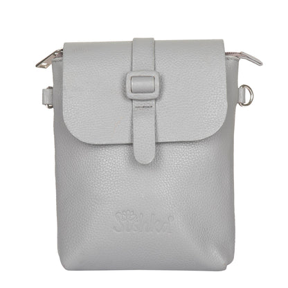 Unisex grey genuine leather messenger sling crossbody bag for everyday use