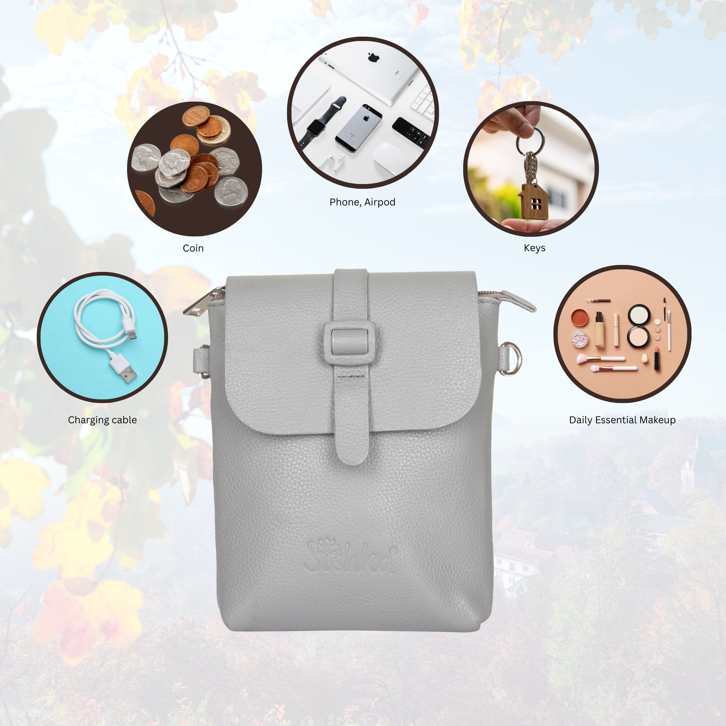 (Change USD) Leather Grey Messenger Bag for Men & Women –Wholesale Small Crossbody Sling Bag for Travel, Work & Daily Use