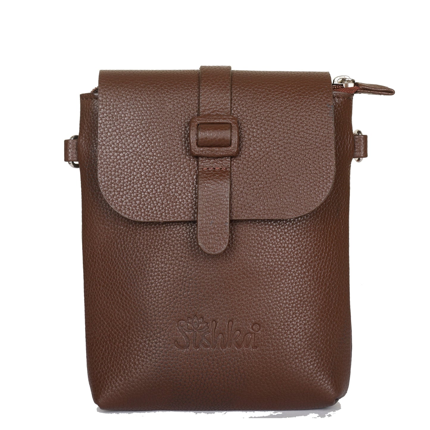 Unisex brown genuine leather messenger sling crossbody bag for travel