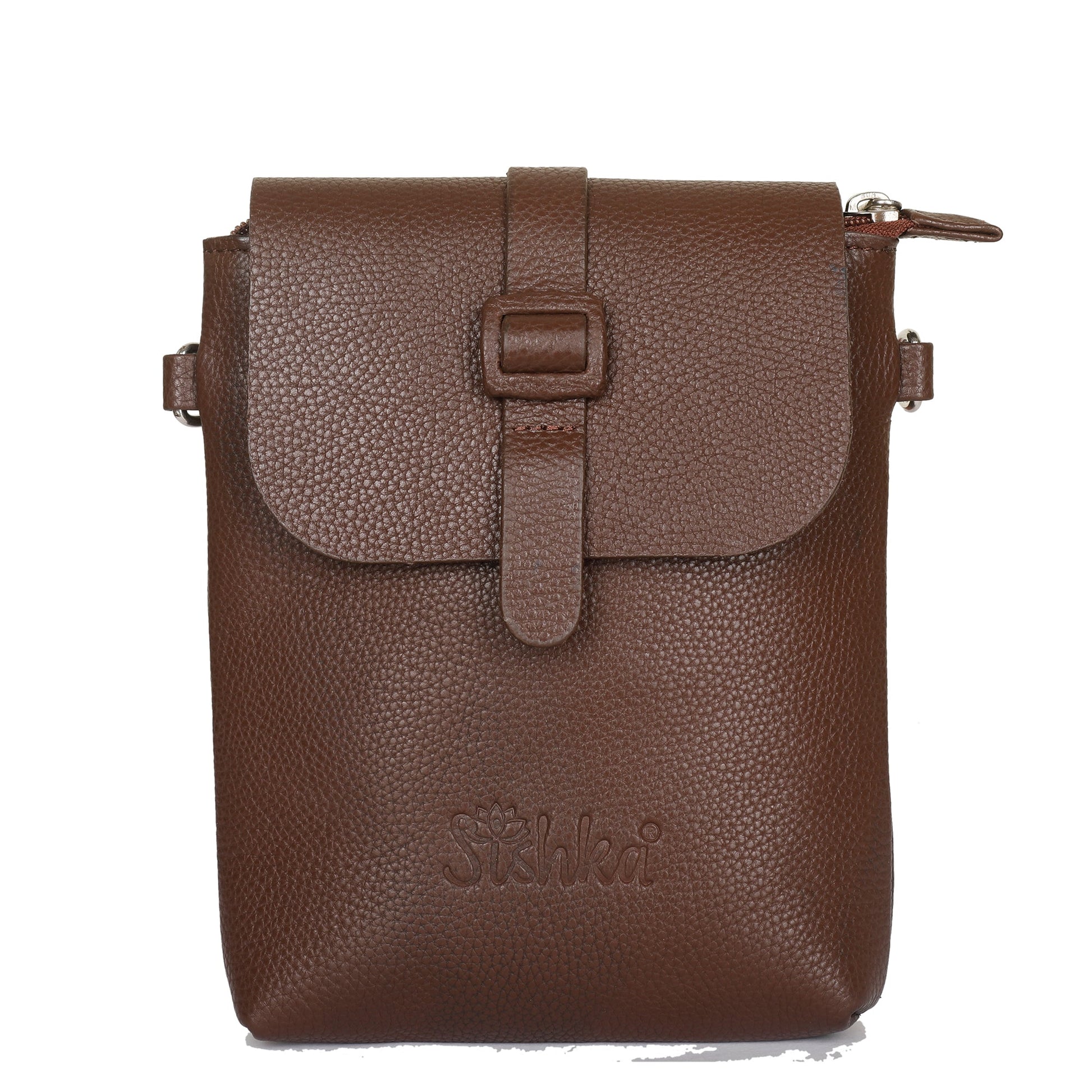 Unisex brown genuine leather messenger sling crossbody bag for travel