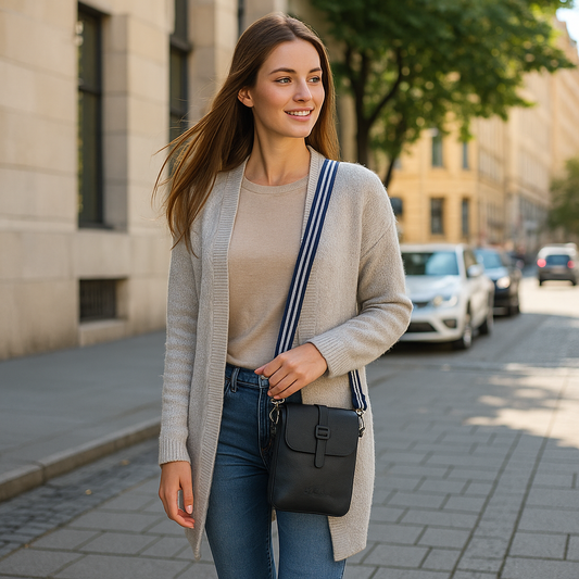 Leather Navy Blue Messenger Bag for Men & Women–Wholesale Small Crossbody Sling Bag for Travel, Work & Daily Use