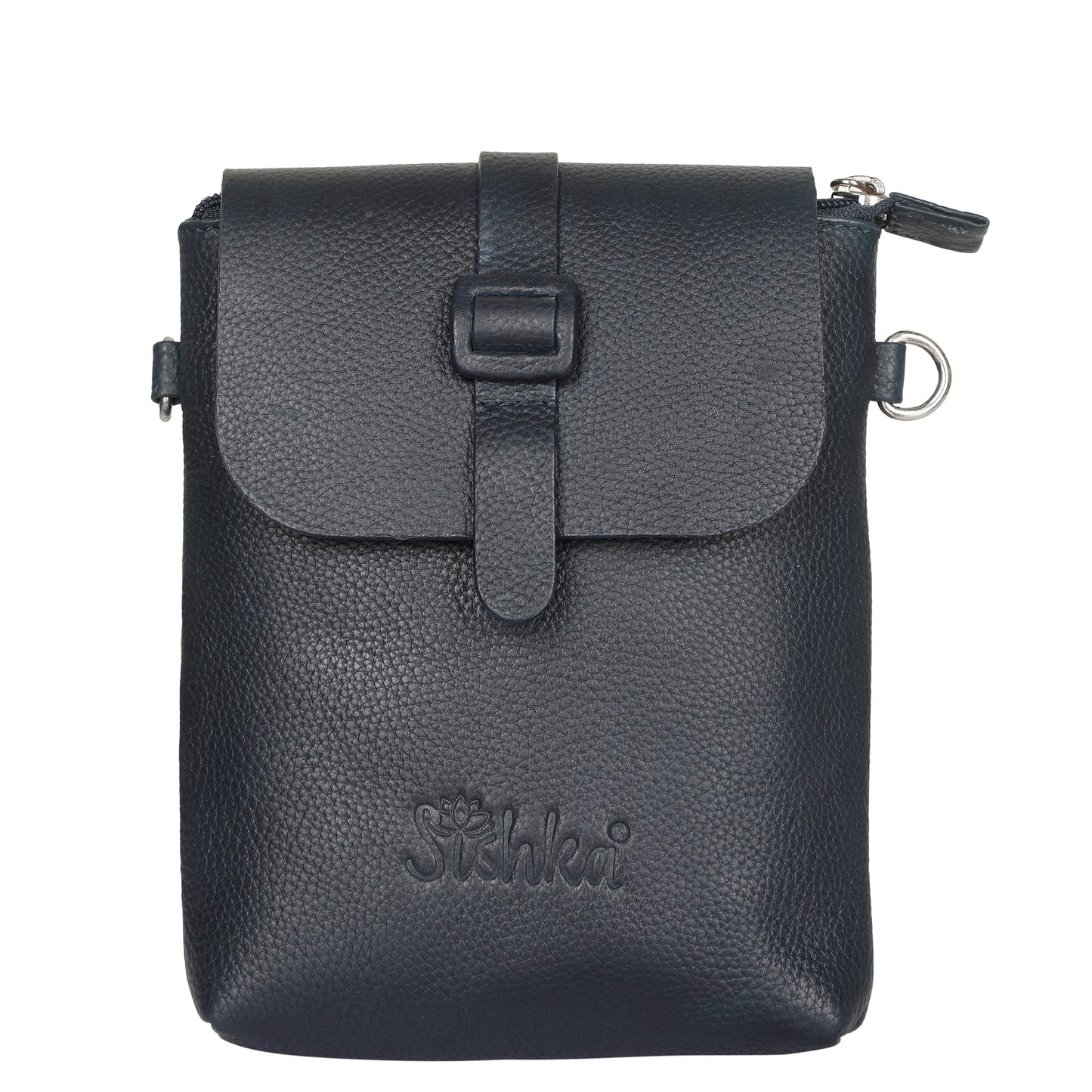 Unisex navy blue genuine leather messenger sling crossbody bag for work