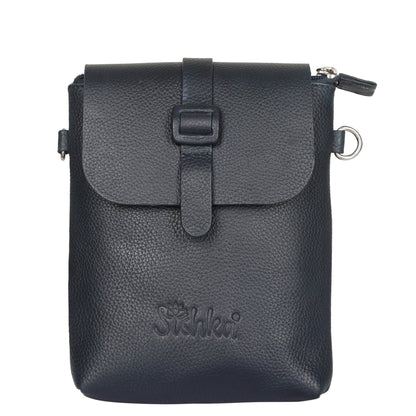 Unisex navy blue genuine leather messenger sling crossbody bag for work