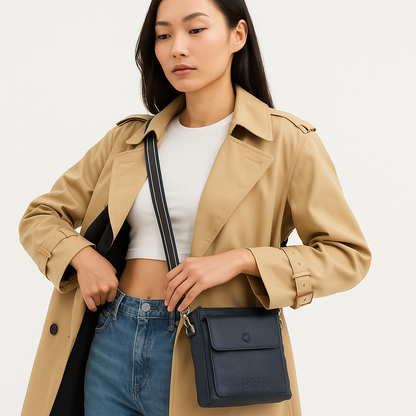 Wholesale Leather Messenger Sling Bag for Men & Women – Crossbody Bag for Travel, Work & Business Use - Navy Blue