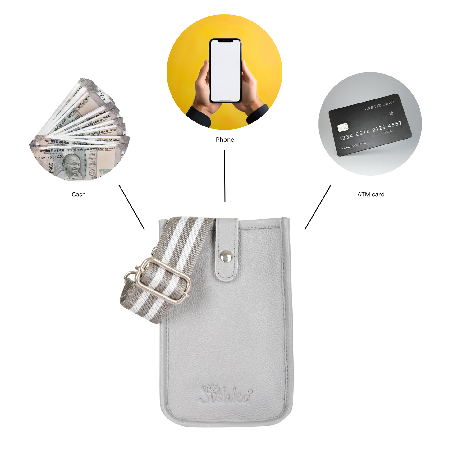 Grey -Genuine Leather Wholesale Crossbody Phone Sling Wallet Bag for Daily Use, Work & Travel for Men and Women