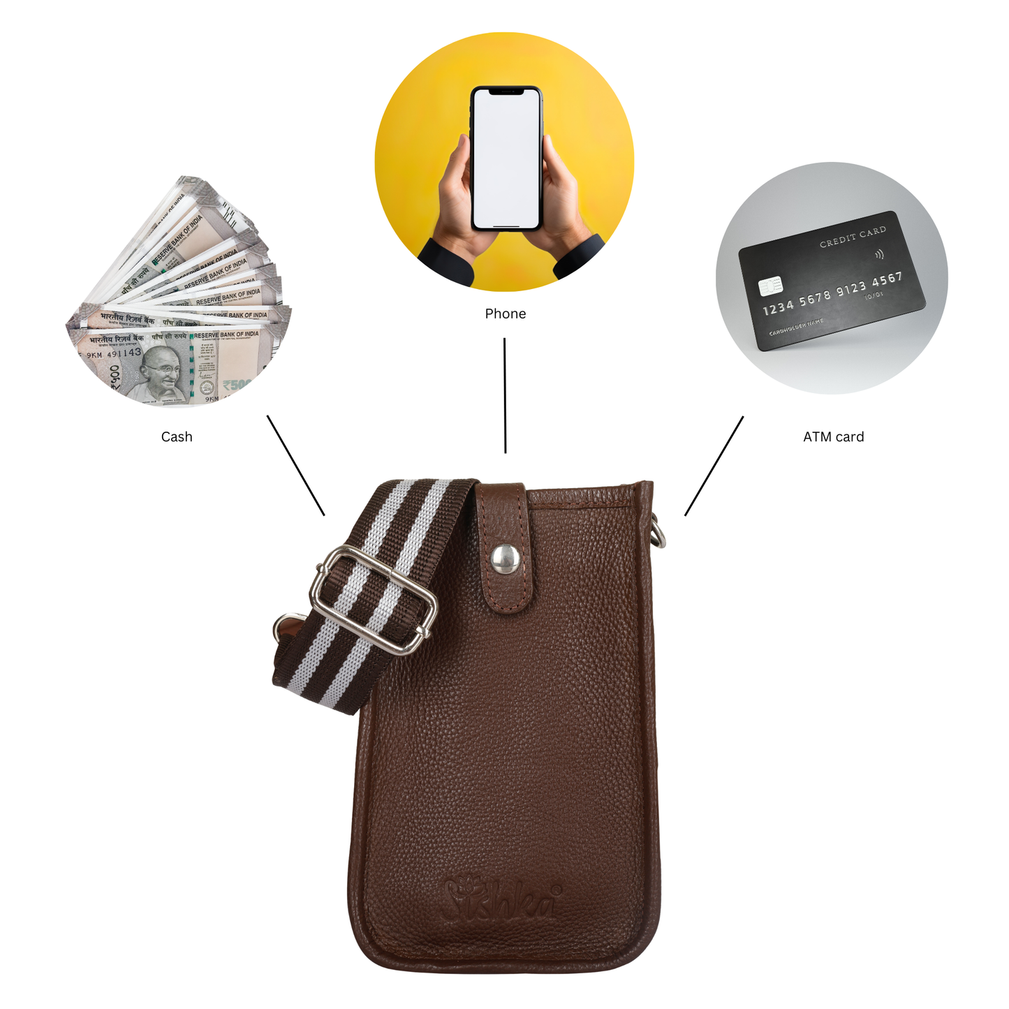 Light Brown - Wholesale  Premium Leather Crossbody Phone Sling Wallet Bag  for Daily Use, Work & Travel for Men and Women