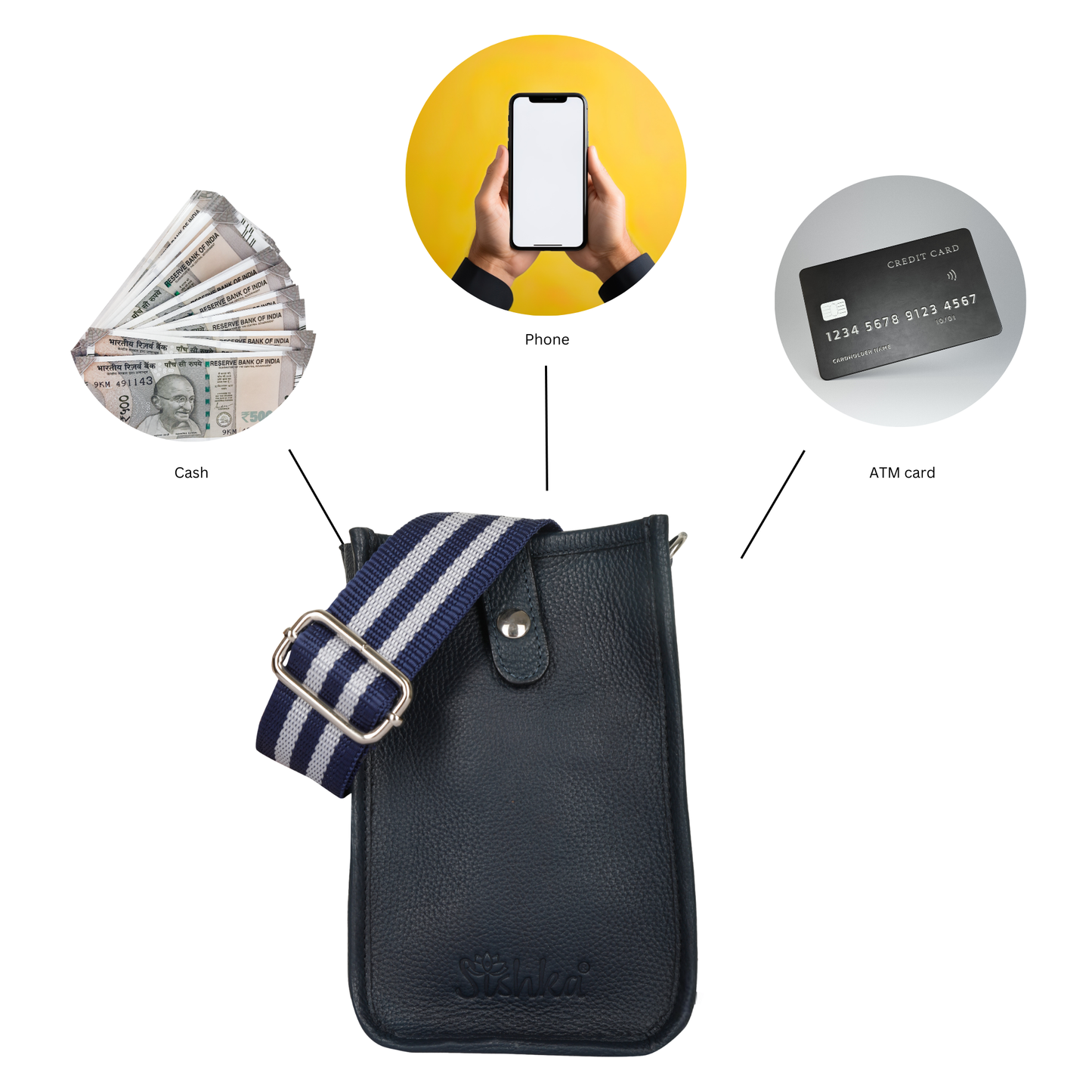 Navy Blue - Premium Leather Wholesale Crossbody Phone Sling Wallet Bag  for Daily Use, Work & Travel for Men and Women