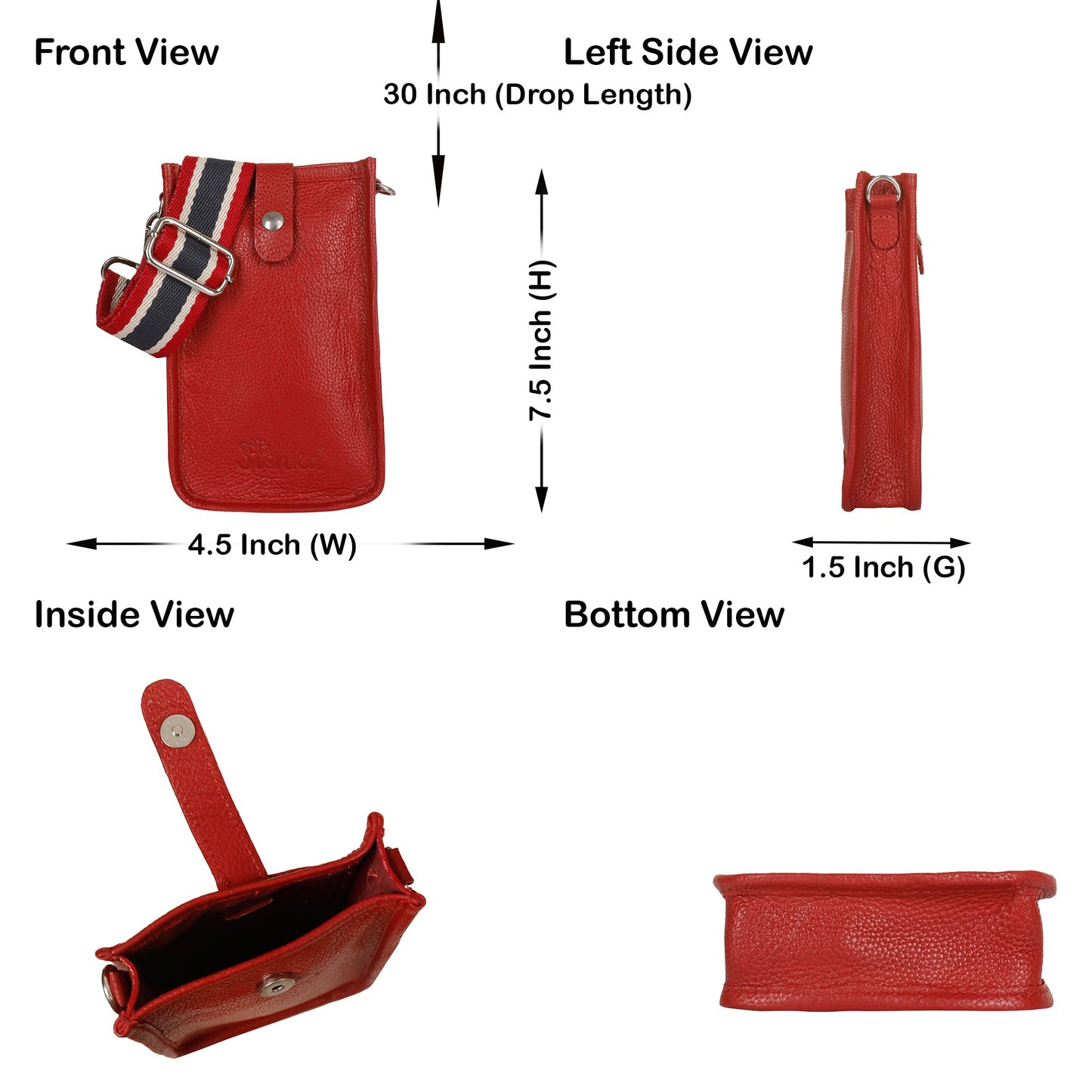 Red -Genuine Leather Crossbody Phone Sling Wallet Bag - Daily Use, Work & Travel for Men and Women