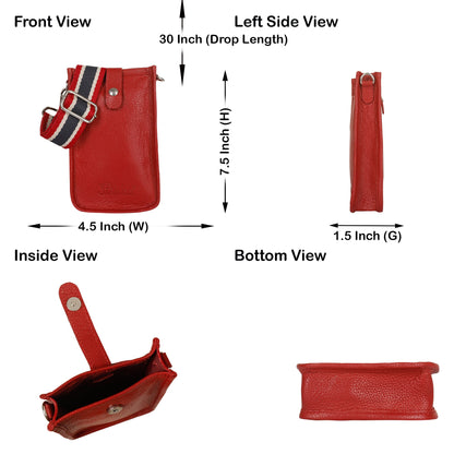 Red -Genuine Leather Crossbody Phone Sling Wallet Bag - Daily Use, Work & Travel for Men and Women
