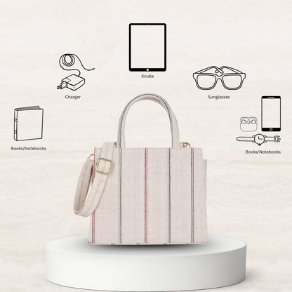 Wholesale  Beige Striped Canvas Crossbody Tote bag for Everyday Use