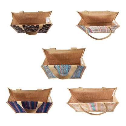 Wholesale Reusable Jute with Jacquard fabric Shopping Tote Bag Combo