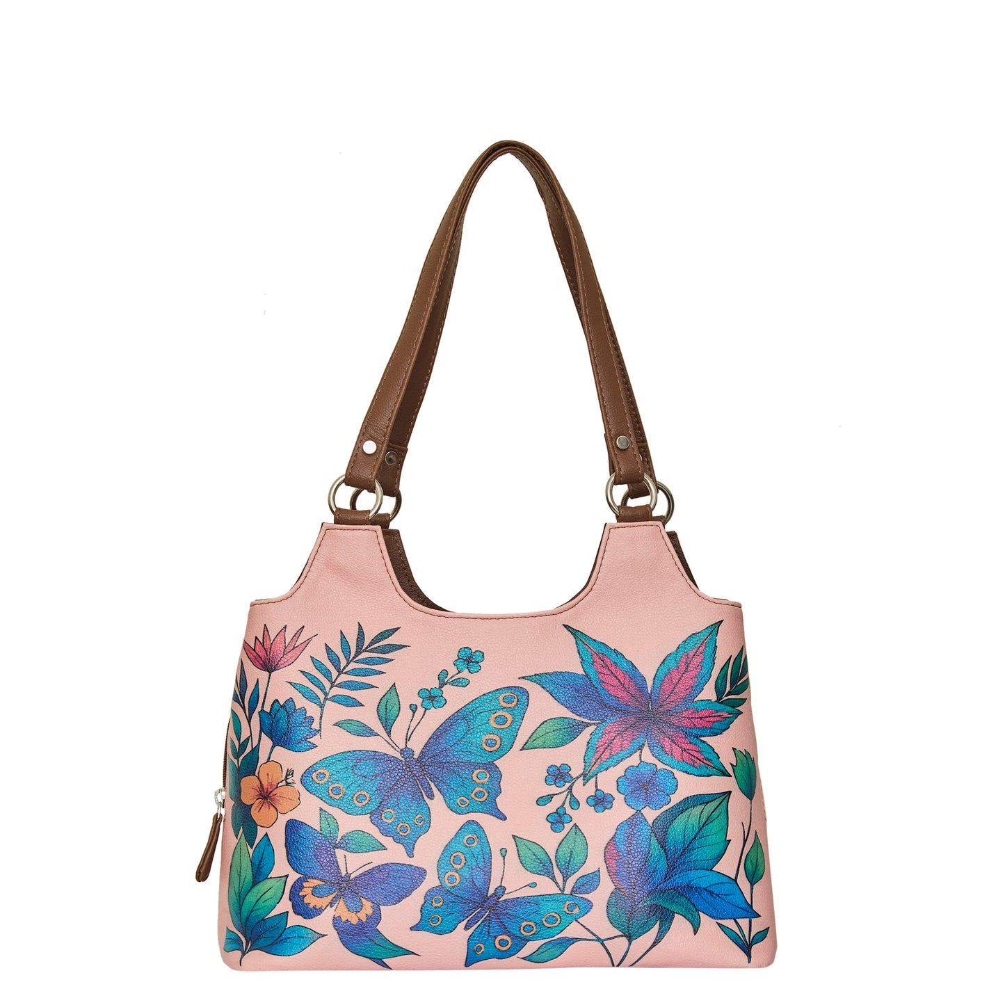 Women's vegan leather botanical print shoulder tote bag for work, travel and everyday use