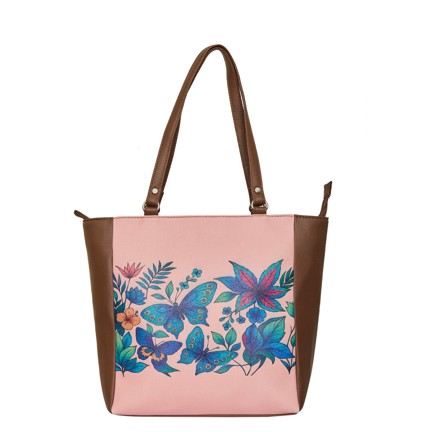 Women's vegan leather botanical print shoulder tote bag for work, travel and everyday use