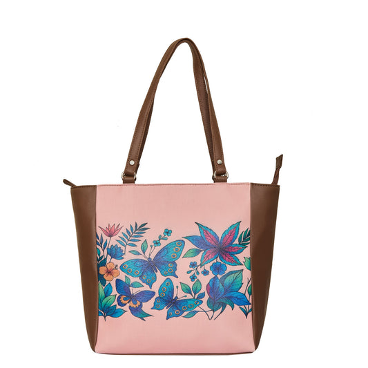 Wholesale Botanical Vegan Leather Shoulder Tote Bag– Hand Printed Vegan Top Handle Handbag for Women – Work, Travel & Daily Use