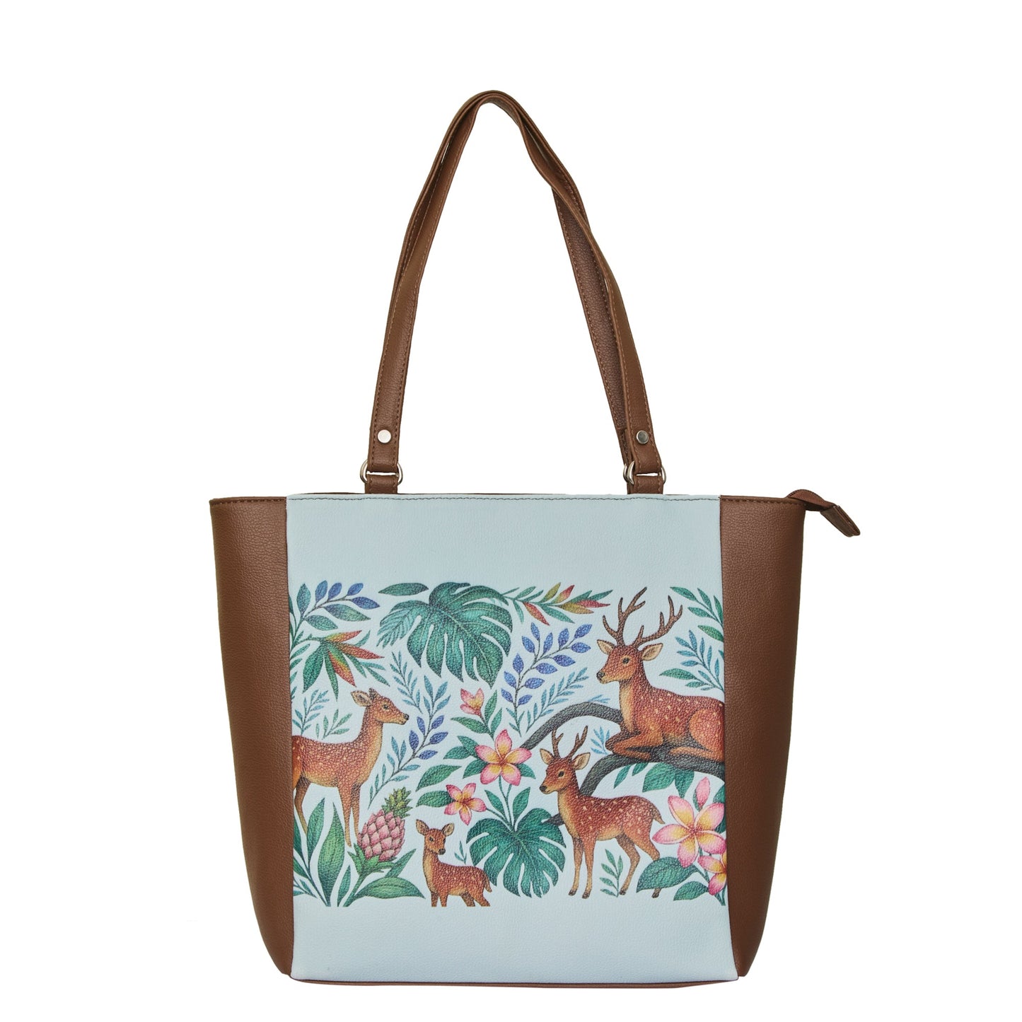 Deer Hand Printed Vegan Leather Wholesale Shoulder Tote Bag– Printed Vegan Top Handle Handbag for Women – Work, Travel & Daily Use