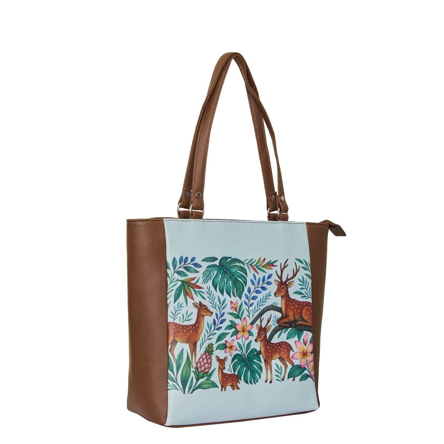Deer Hand Printed Vegan Leather Wholesale Shoulder Tote Bag– Printed Vegan Top Handle Handbag for Women – Work, Travel & Daily Use