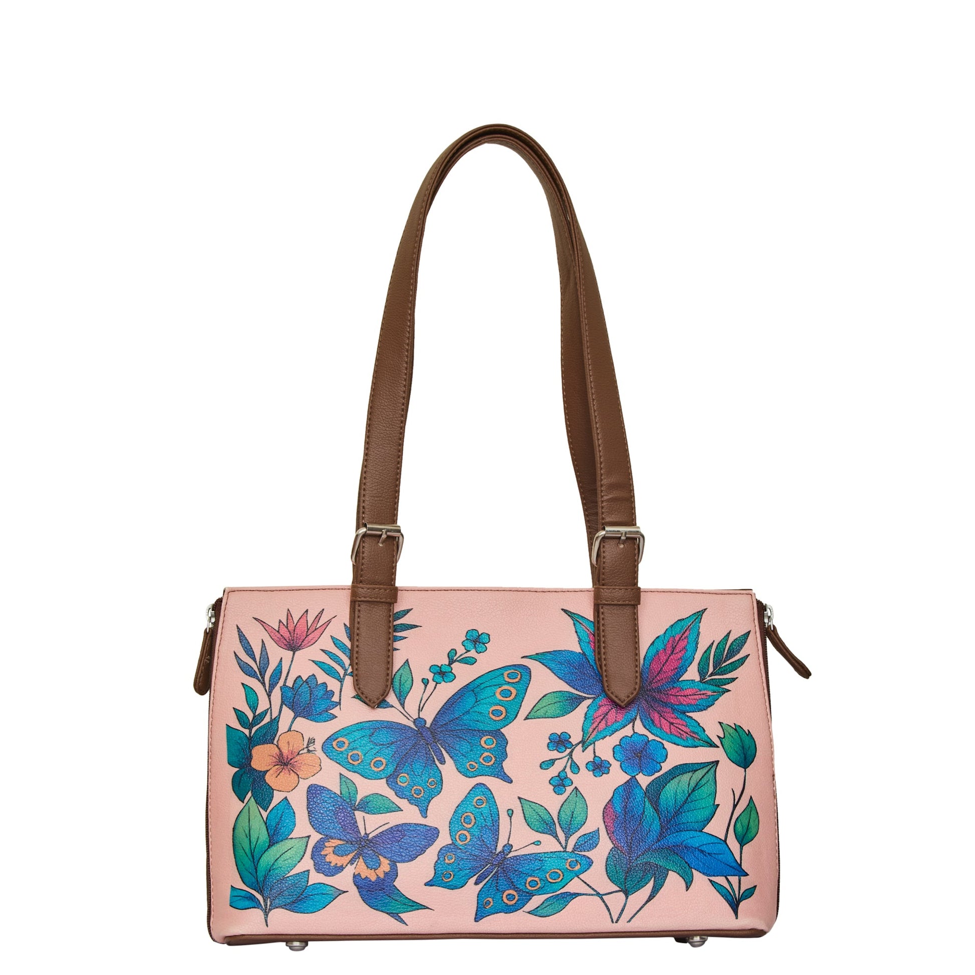 Women's vegan leather botanical print shoulder tote bag for work, travel and everyday use