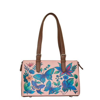 Women's vegan leather botanical print shoulder tote bag for work, travel and everyday use