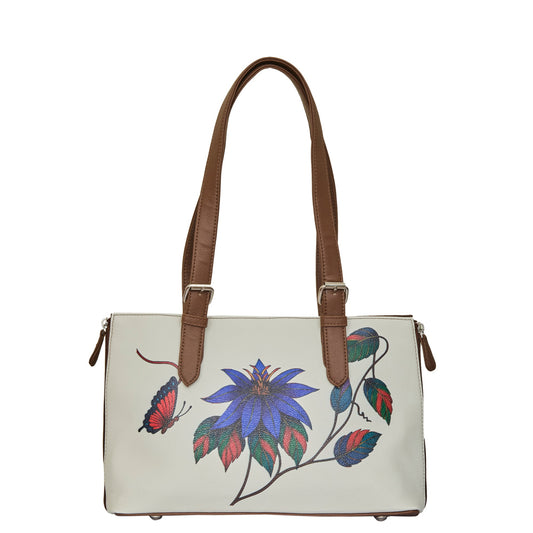 Tote Bag for Ladies– Floral Women's Hand Printed Vegan Leather Shoulder, Handbag & Top Handle Purse – Travel, Work & Daily Use