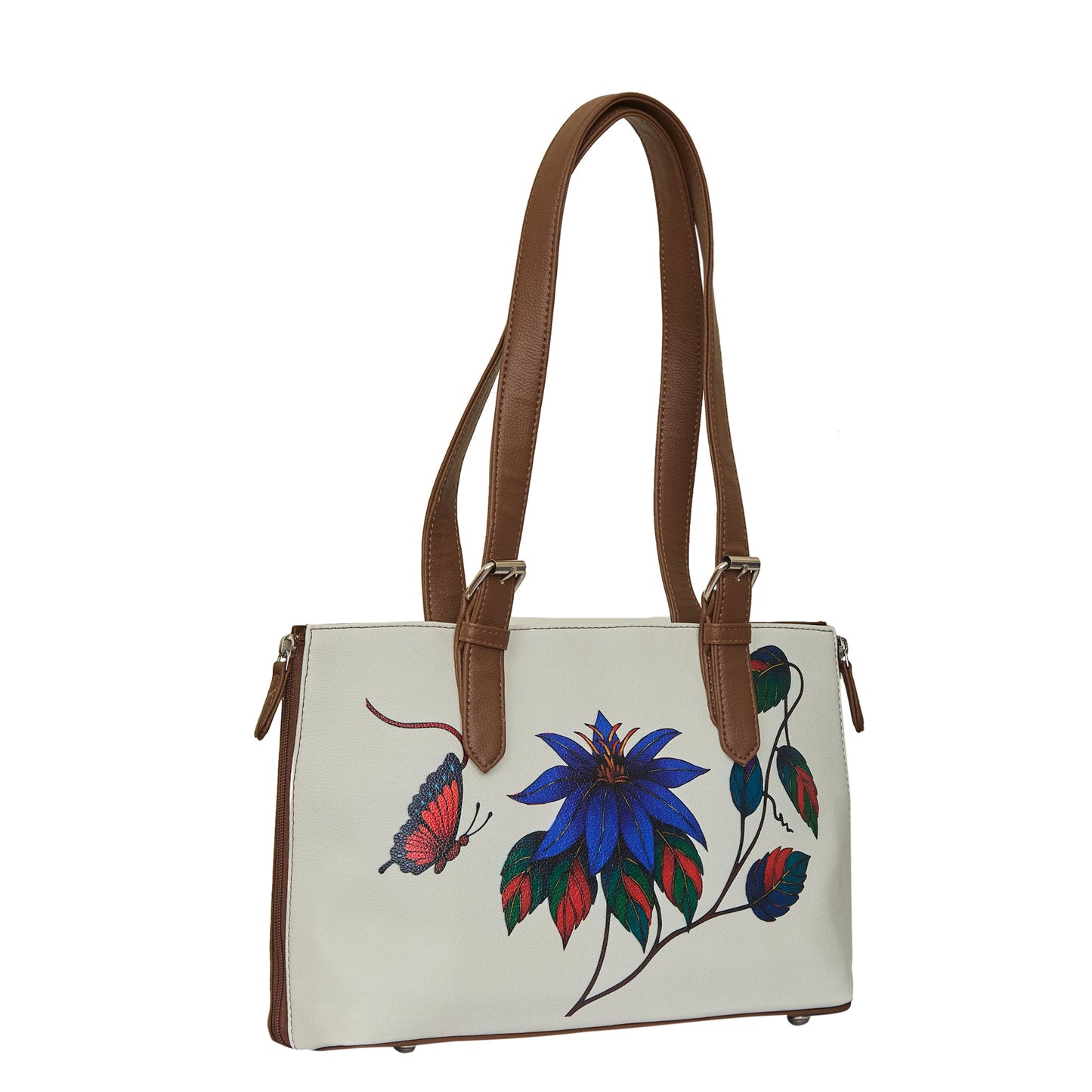 Tote Bag for Ladies– Floral Women's Hand Printed Vegan Leather Shoulder, Handbag & Top Handle Purse – Travel, Work & Daily Use