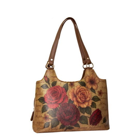Roses Hand Printed Wholesale Vegan Leather Shoulder Tote Bag for Women – Stylish Top Handle Handbag Purse– Travel, Office & Daily Use