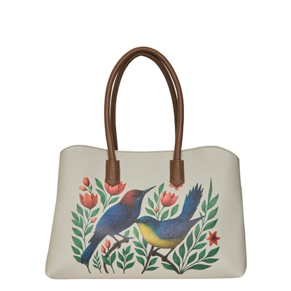 Vegan Leather Floral Bird Hand Printed Carryall Tote for Women – Wholesale Stylish Shoulder, Top Handle & Handbag – Office, Work, Travel & Daily Use