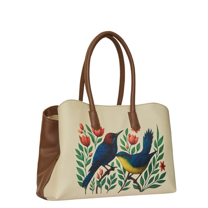 Vegan Leather Floral Bird Hand Printed Carryall Tote for Women – Wholesale Stylish Shoulder, Top Handle & Handbag – Office, Work, Travel & Daily Use