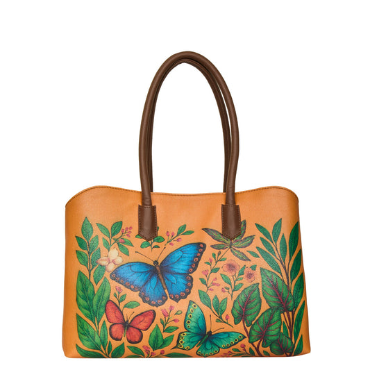 Hand Printed Butterflies Vegan Leather Wholesale Carryall Tote for Women – Stylish Shoulder, Top Handle & Handbag for Ladies – Office, Work, Travel & Daily Use