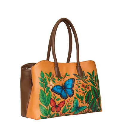 Hand Printed Butterflies Vegan Leather Wholesale Carryall Tote for Women – Stylish Shoulder, Top Handle & Handbag for Ladies – Office, Work, Travel & Daily Use