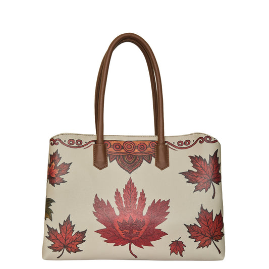 Maple Leaf Hand Printed Vegan Leather  Wholesale Carryall for Women – Stylish Shoulder, Top Handle & Handbag for Ladies – Office, Work, Travel & Daily Use