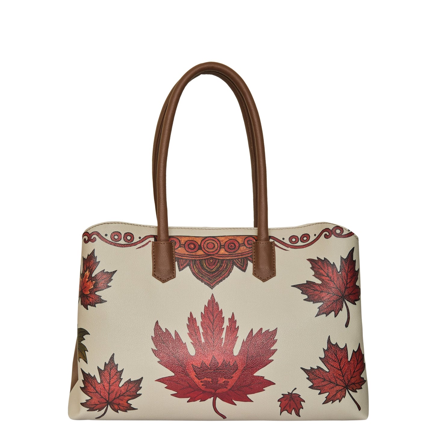 Maple Leaf Hand Printed Vegan Leather  Wholesale Carryall for Women – Stylish Shoulder, Top Handle & Handbag for Ladies – Office, Work, Travel & Daily Use