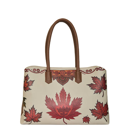 Maple Leaf Hand Printed Vegan Leather  Wholesale Carryall for Women – Stylish Shoulder, Top Handle & Handbag for Ladies – Office, Work, Travel & Daily Use