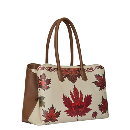 Maple Leaf Hand Printed Vegan Leather  Wholesale Carryall for Women – Stylish Shoulder, Top Handle & Handbag for Ladies – Office, Work, Travel & Daily Use