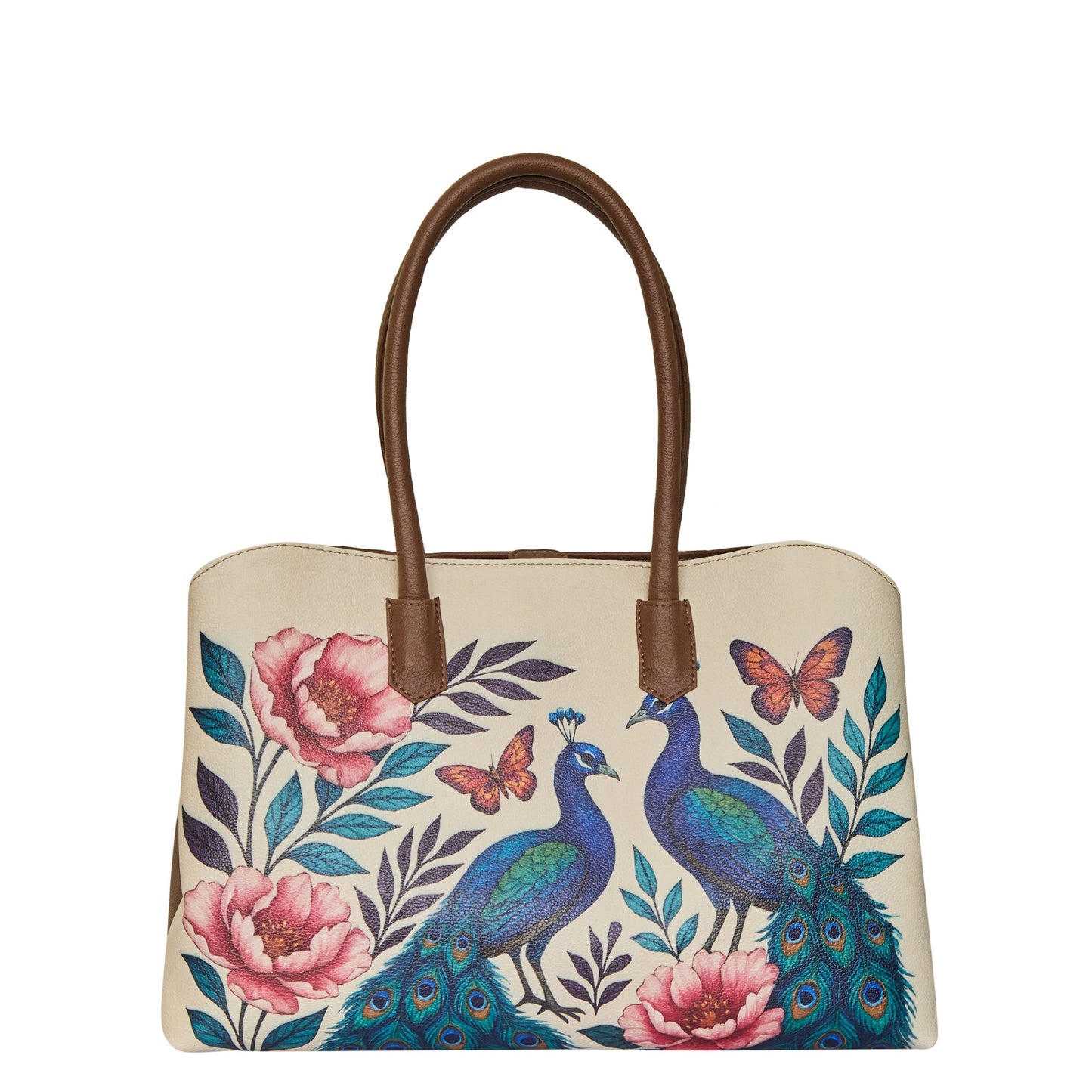 Women’s Peacock Hand Printed Vegan Leather Wholesale Carryall Tote – Stylish Shoulder & Top Handle Bag for Everyday Use