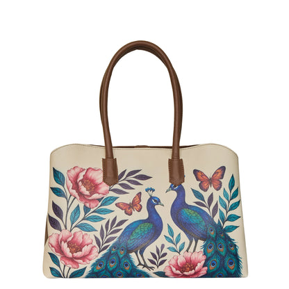 Women’s Peacock Hand Printed Vegan Leather Wholesale Carryall Tote – Stylish Shoulder & Top Handle Bag for Everyday Use
