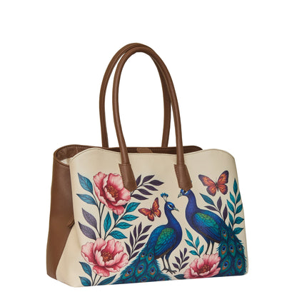 Women’s Peacock Hand Printed Vegan Leather Wholesale Carryall Tote – Stylish Shoulder & Top Handle Bag for Everyday Use