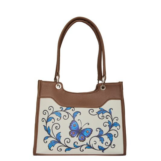 Women’s Butterfly Hand Printed Vegan Leather Satchel Handbag – Wholesale Top Handle Bag – Office, Work, Travel & Daily Use