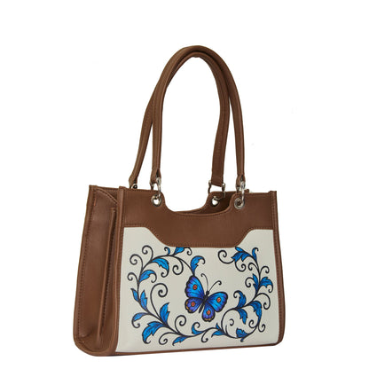 Women’s Butterfly Hand Printed Vegan Leather Satchel Handbag – Wholesale Top Handle Bag – Office, Work, Travel & Daily Use