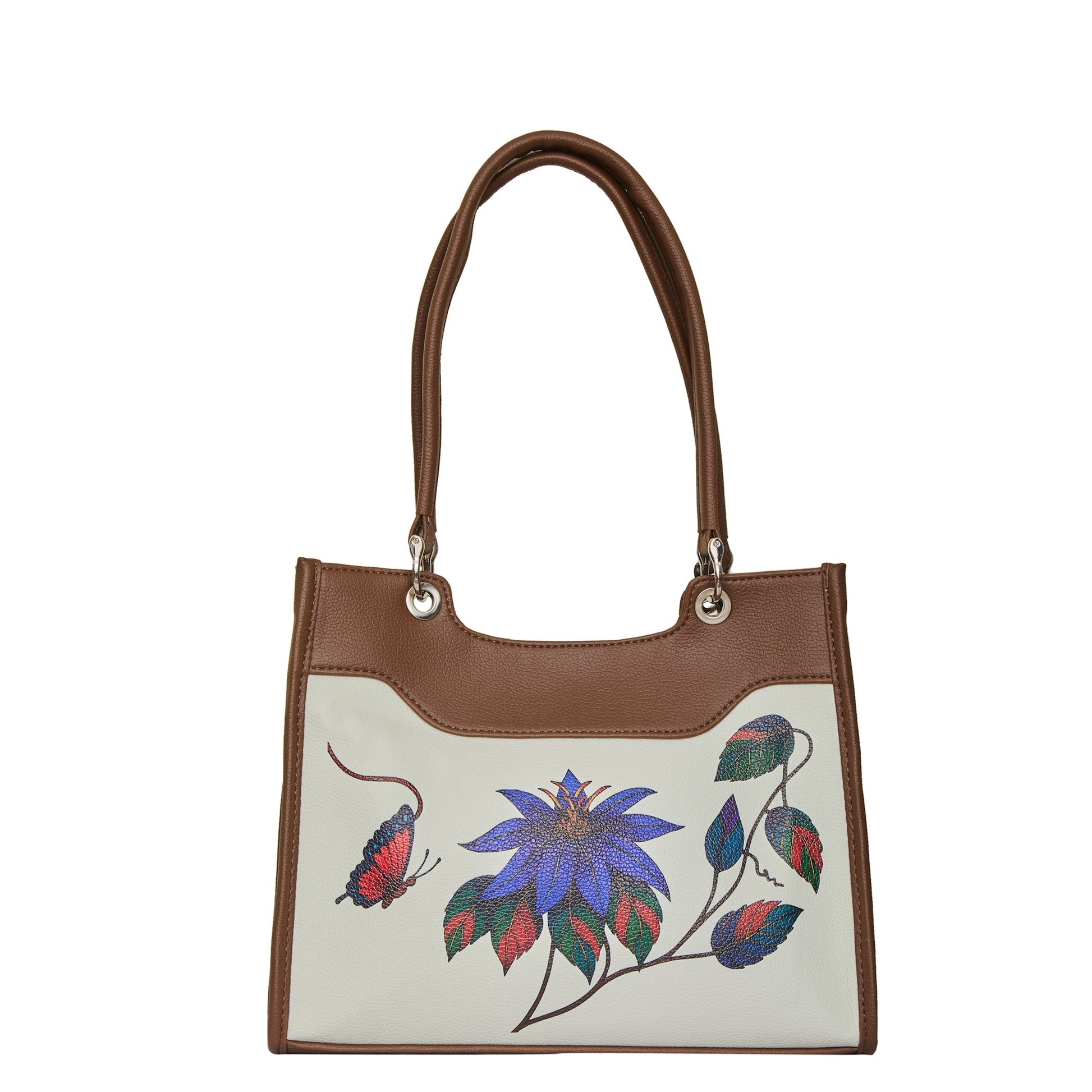 Women’s vegan leather satchel crossbody bag with hand‑painted floral artwork