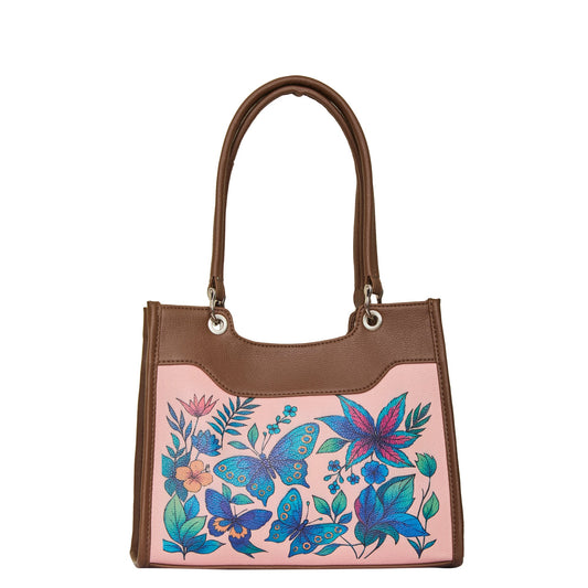 Women’s Wholesale Botanical Hand Printed Vegan Leather Satchel Handbag – Shoulder & Top Handle Bag – Office, Work, Travel & Daily Use