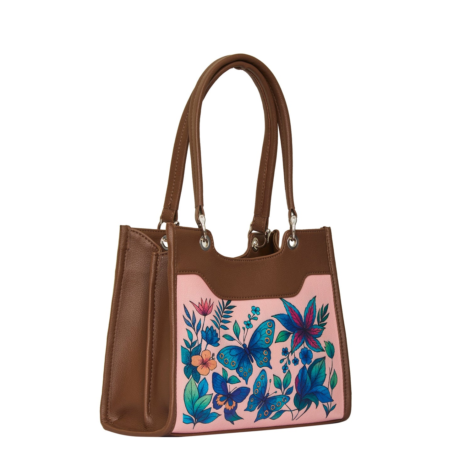 Women’s Wholesale Botanical Hand Printed Vegan Leather Satchel Handbag – Shoulder & Top Handle Bag – Office, Work, Travel & Daily Use