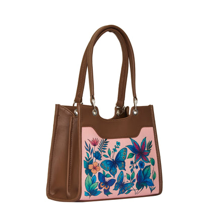 Women’s Wholesale Botanical Hand Printed Vegan Leather Satchel Handbag – Shoulder & Top Handle Bag – Office, Work, Travel & Daily Use