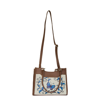 Women’s Butterfly Hand Printed Vegan Leather Satchel Handbag – Wholesale Top Handle Bag – Office, Work, Travel & Daily Use