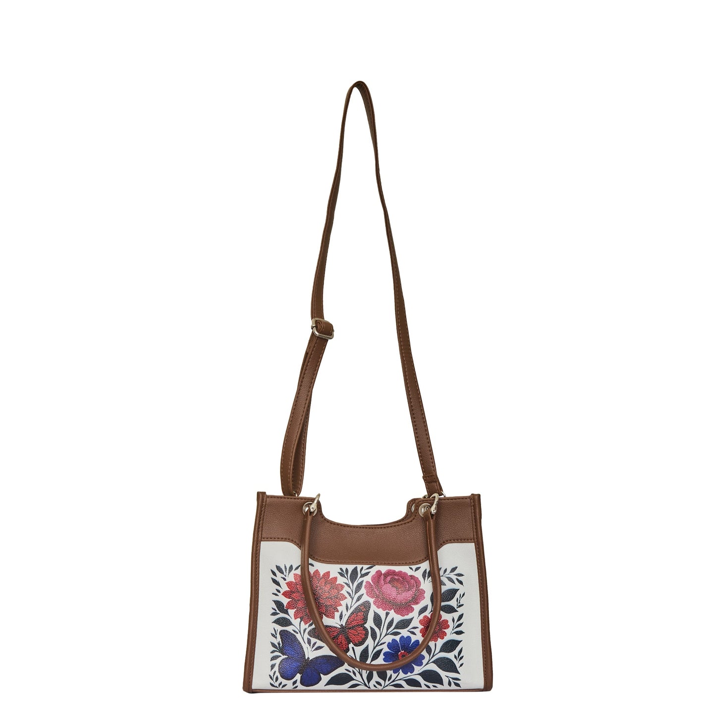 Flowers Hand Printed Women’s Wholesale Vegan Leather Satchel Handbag – Vegan Shoulder & Top Handle Bag – Office, Work, Travel & Daily Use