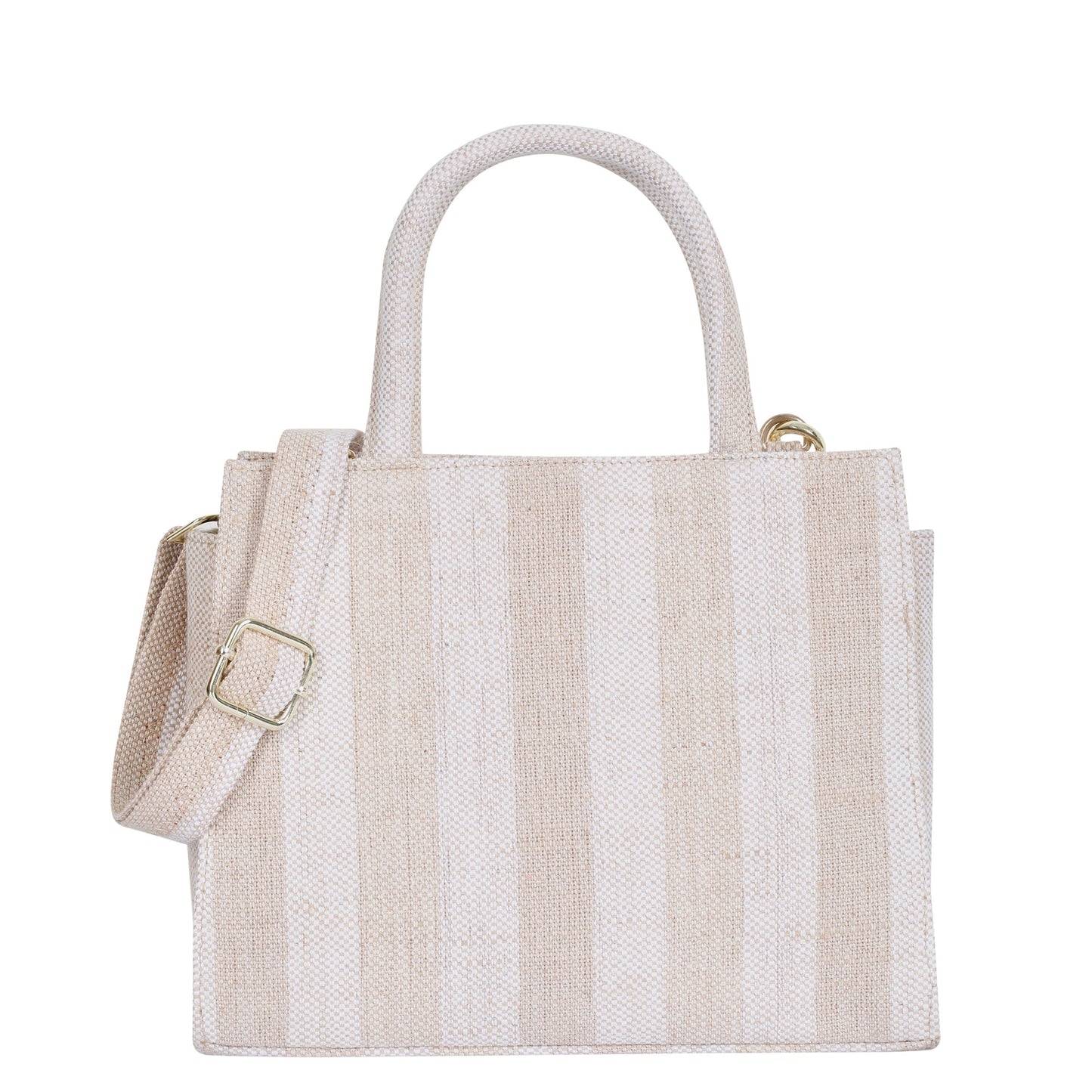 Wholesale Taupe Striped Canvas Crossbody Tote Handbag For Travel Use