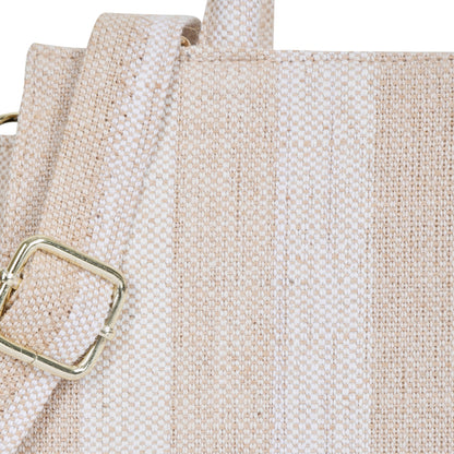 Wholesale Taupe Striped Canvas Crossbody Tote Handbag For Travel Use