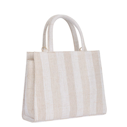 Wholesale Taupe Striped Canvas Crossbody Tote Handbag For Travel Use